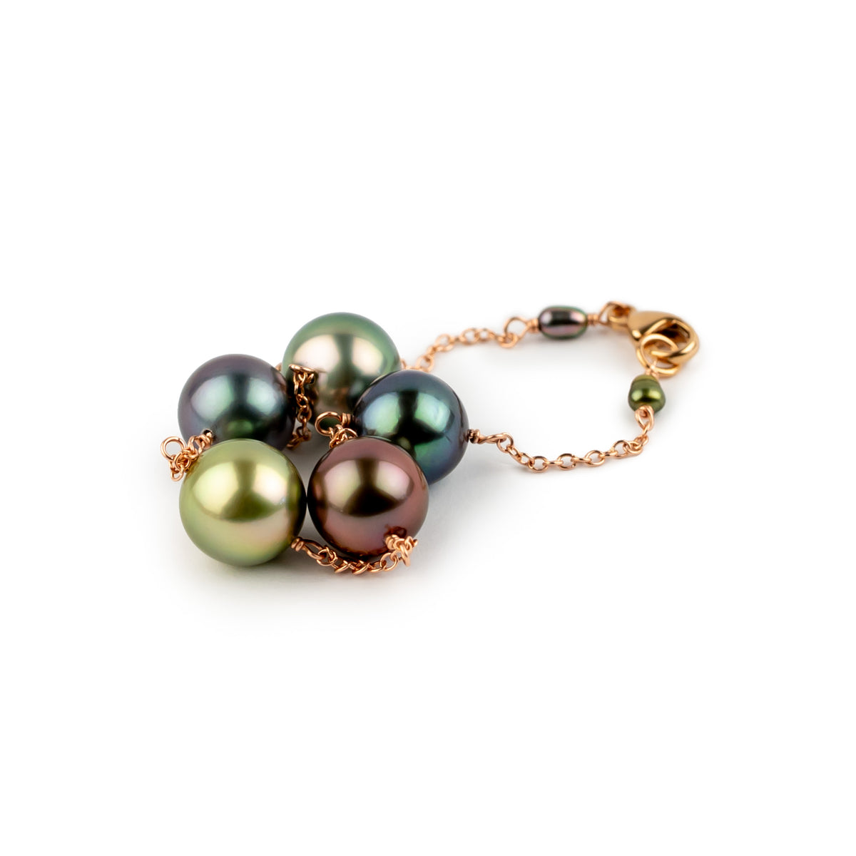 Vibrant Bouquet Tahitian Pearl Tin Cup Bracelet on 14k Rose Gold