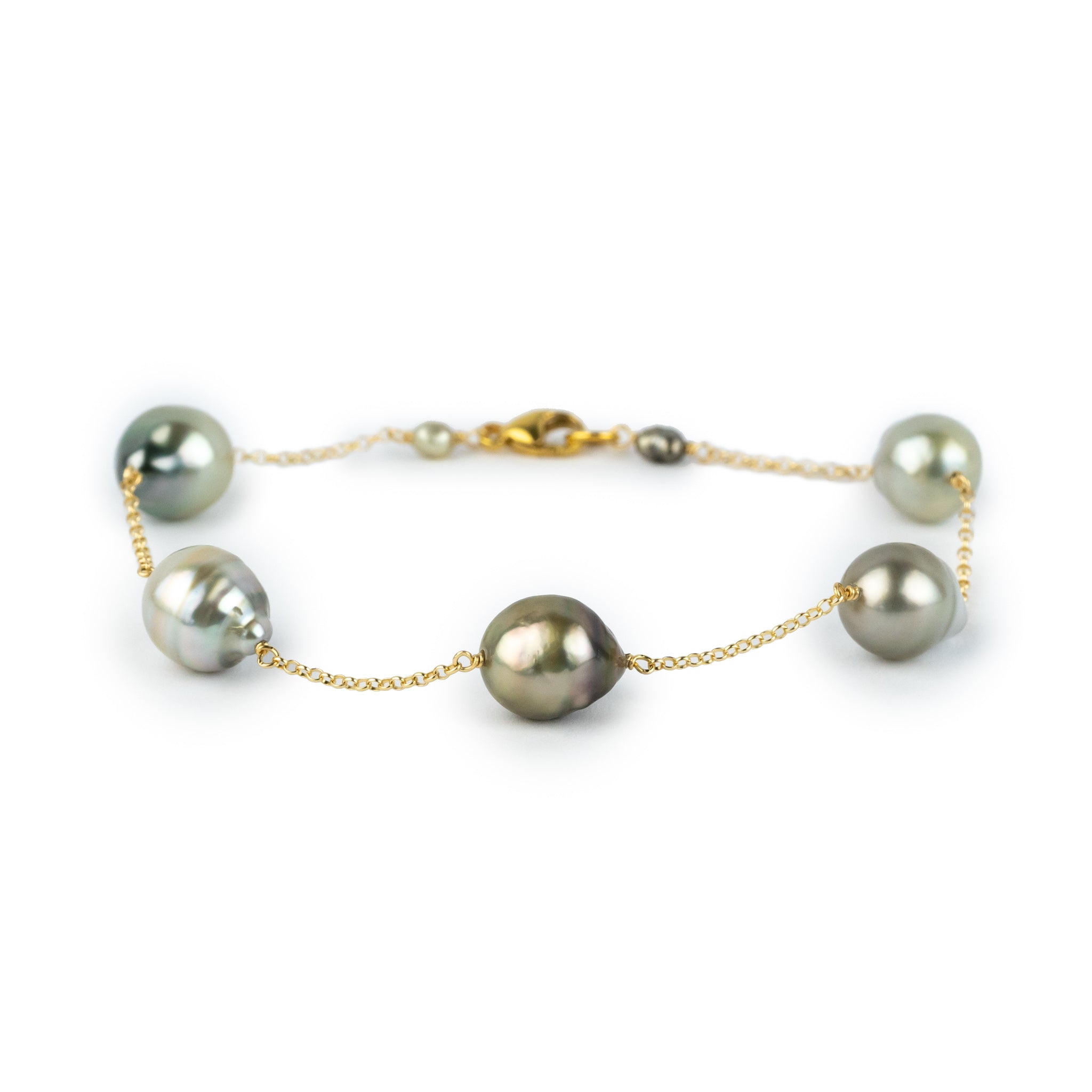Golden Baroque Tin-Cup Tahitian Pearl Bracelet on Gold Filled