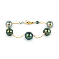Lush Greens Tahitian Pearl Tin Cup Bracelet on 14K Yellow Gold