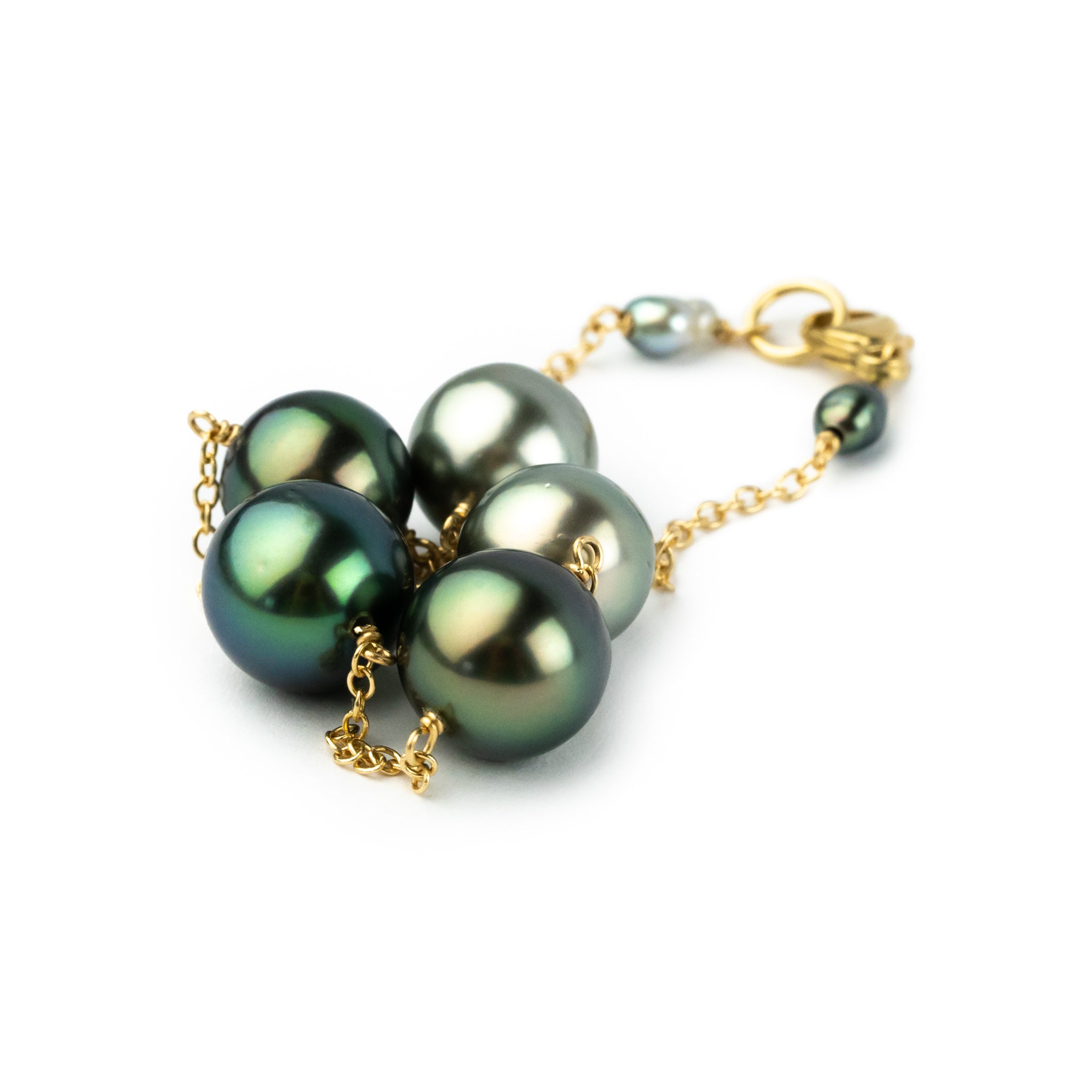 Lush Greens Tahitian Pearl Tin Cup Bracelet on 14K Yellow Gold
