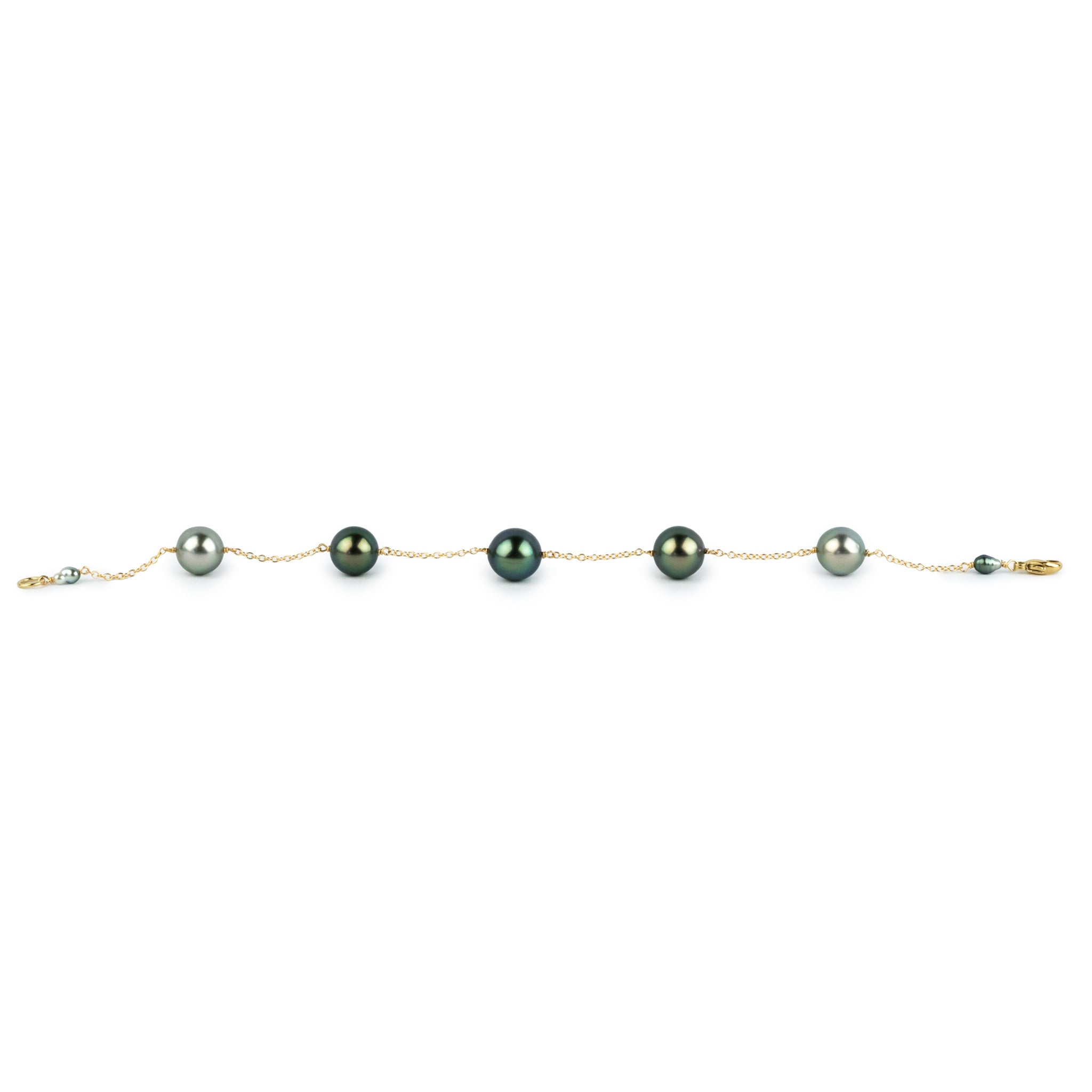 Lush Greens Tahitian Pearl Tin Cup Bracelet on 14K Yellow Gold