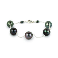 Wild Plum Peacock Tin-Cup Tahitian Pearl Bracelet on Sterling Silver
