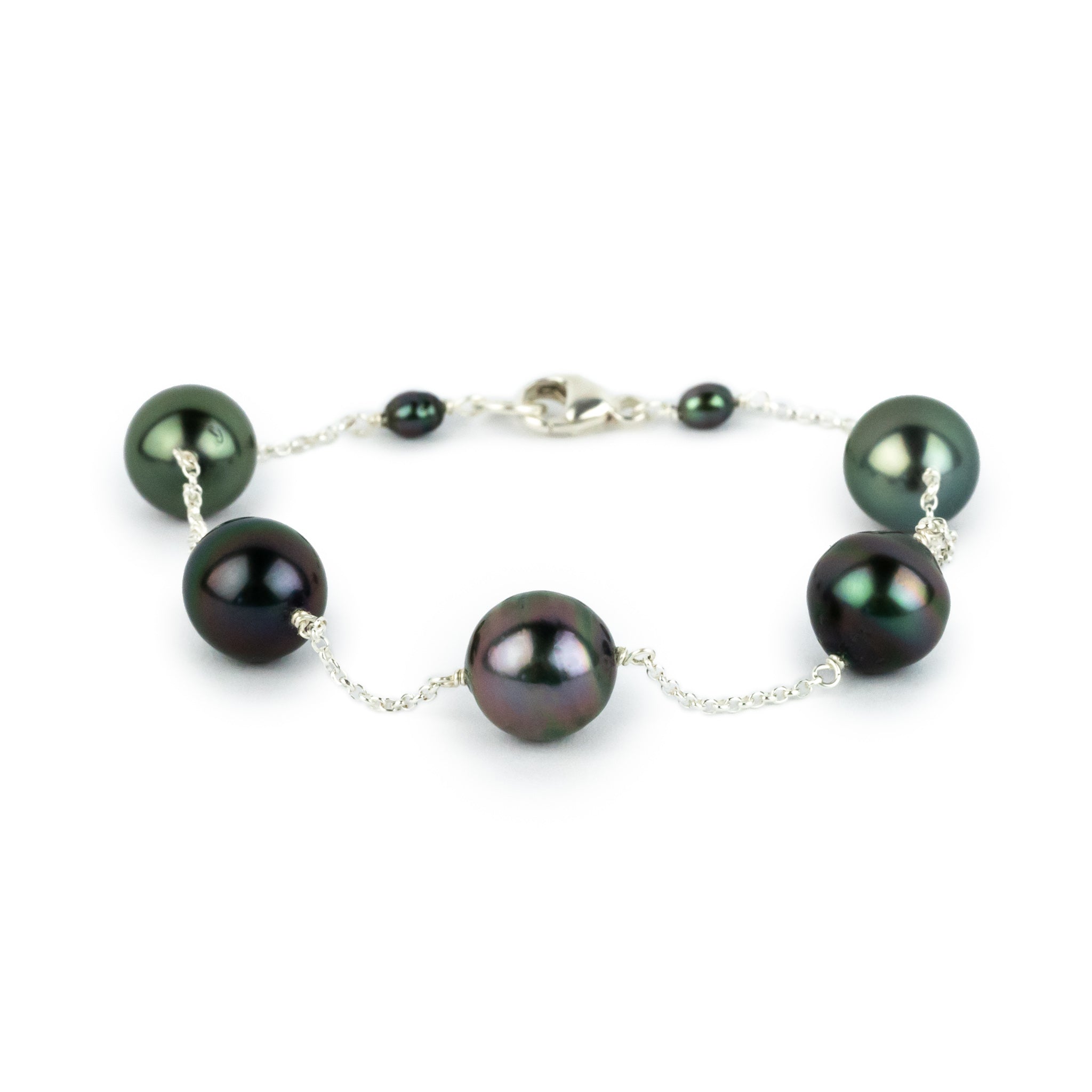 Wild Plum Peacock Tin-Cup Tahitian Pearl Bracelet on Sterling Silver