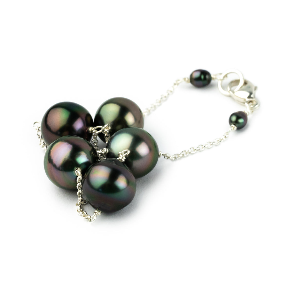 Wild Plum Peacock Tin-Cup Tahitian Pearl Bracelet on Sterling Silver
