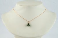 Bright Green Tahitian Pearl & Diamond Toru Necklace on 14K Rose Gold