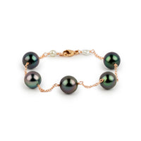 Indigo Aurora Tahitian Pearl Tin Cup Bracelet on 14K Rose Gold