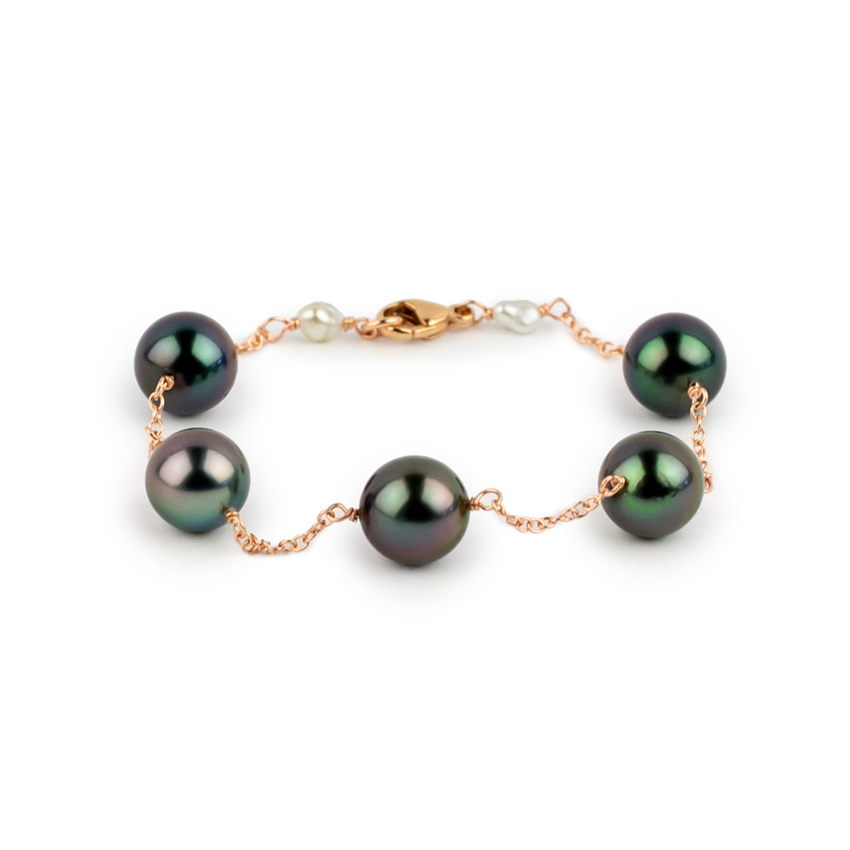 Indigo Aurora Tahitian Pearl Tin Cup Bracelet on 14K Rose Gold