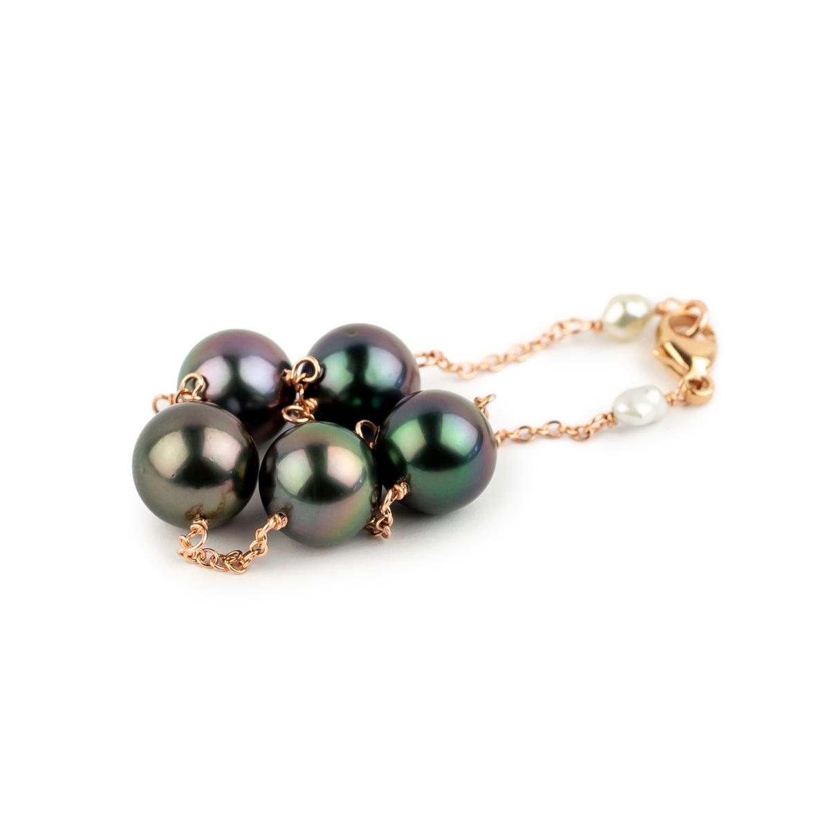 Indigo Aurora Tahitian Pearl Tin Cup Bracelet on 14K Rose Gold