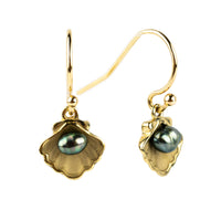 Tahitian Keshi Pearl 14K Yellow Gold Seashell Dangle Earrings
