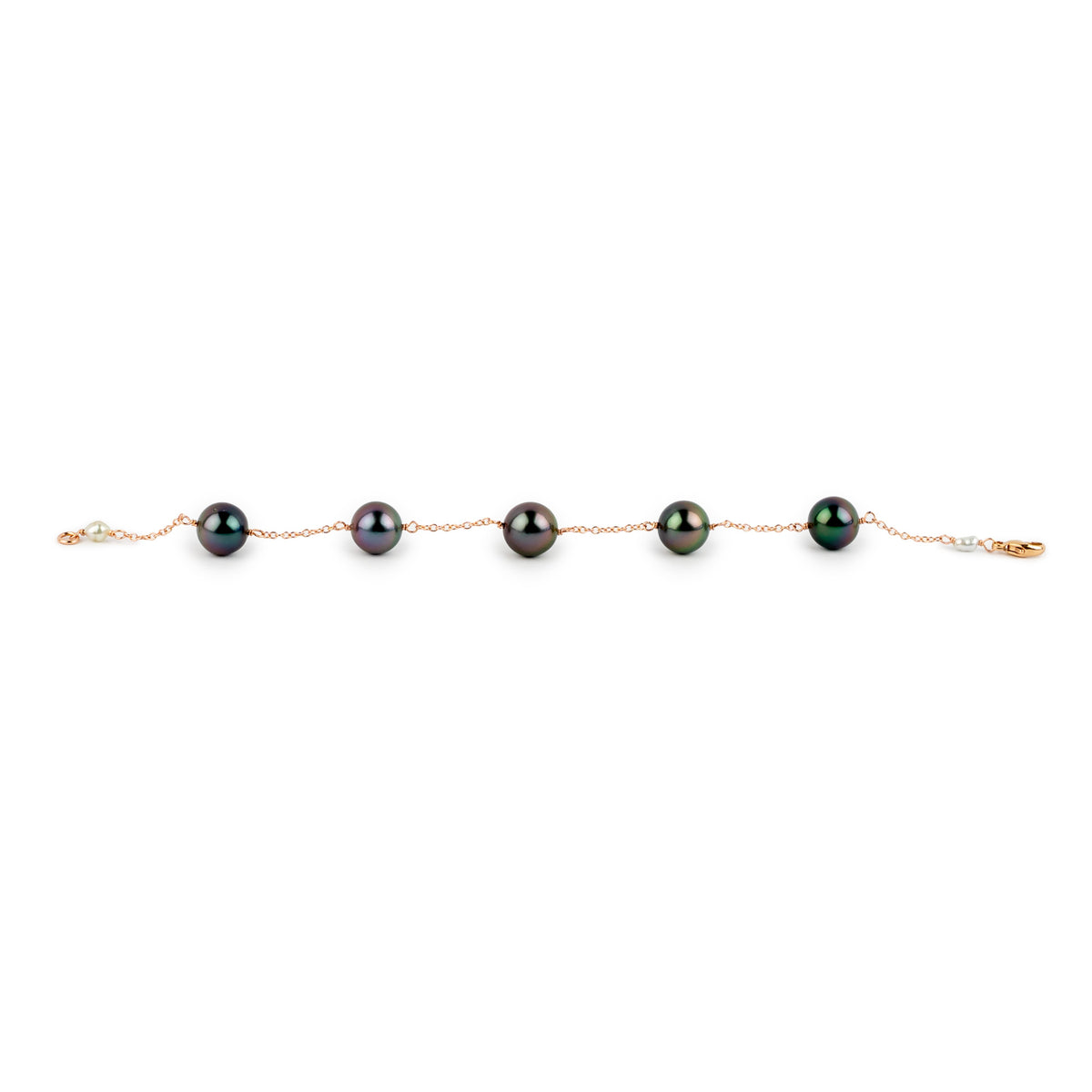 Indigo Aurora Tahitian Pearl Tin Cup Bracelet on 14K Rose Gold