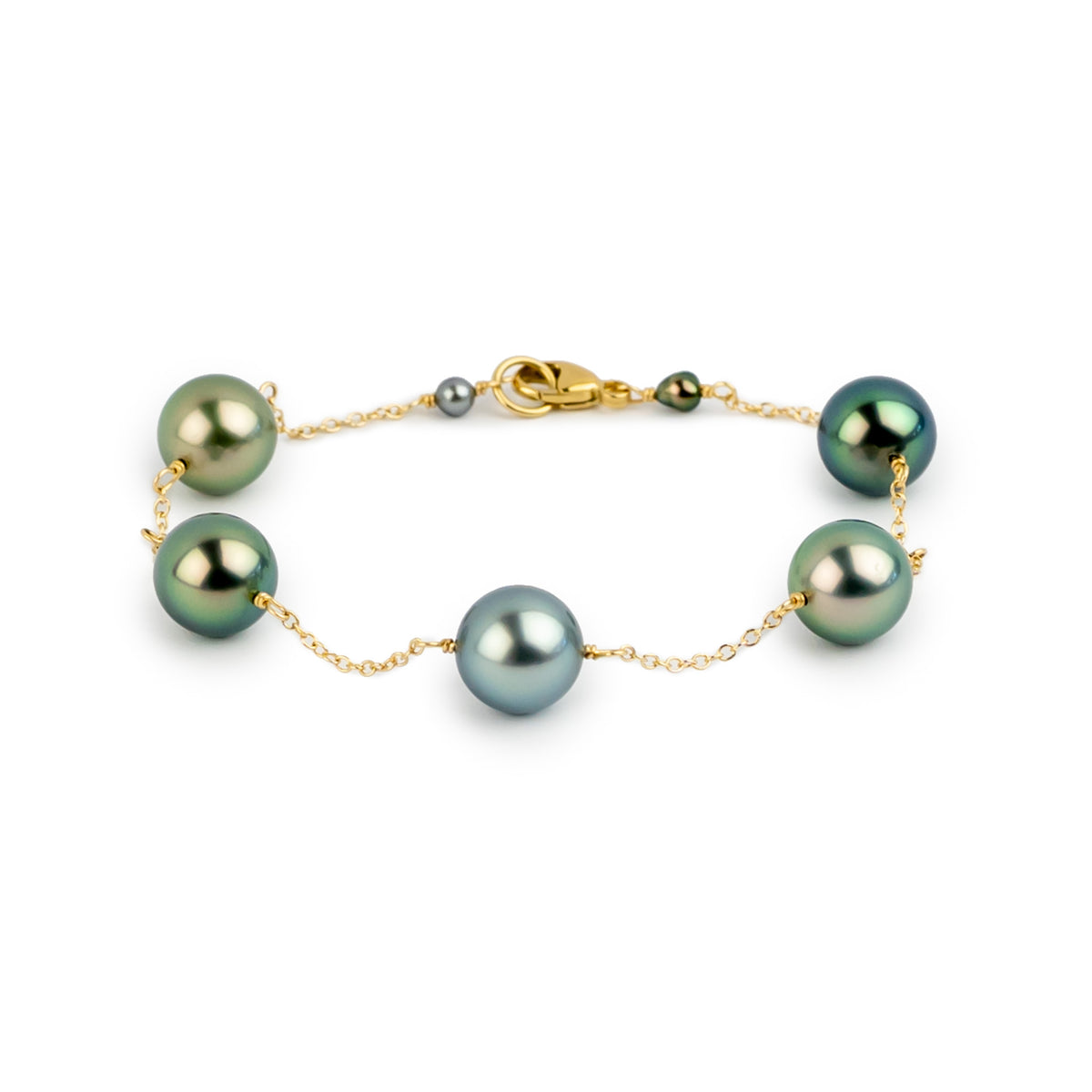 Luminous Greens Tahitian Pearl Tin Cup Bracelet on 14K Yellow Gold