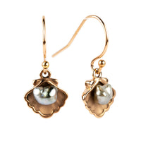 Tahitian Keshi Pearl 14K Rose Gold Seashell Dangle Earrings