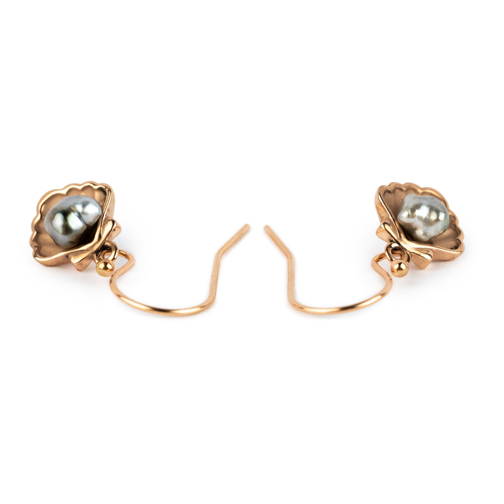 Tahitian Keshi Pearl 14K Rose Gold Seashell Dangle Earrings