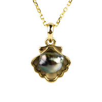 Tahitian Keshi Pearl 14K Yellow Gold Seashell Necklace