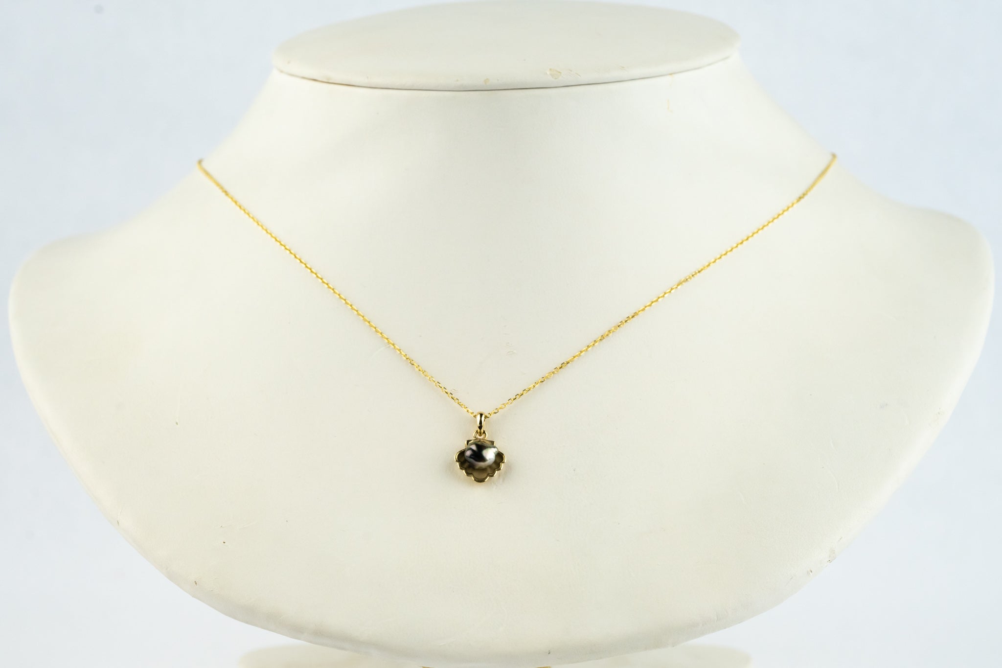 Tahitian Keshi Pearl 14K Yellow Gold Seashell Necklace