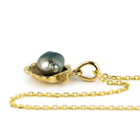 Tahitian Keshi Pearl 14K Yellow Gold Seashell Necklace