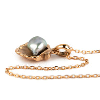 Tahitian Keshi Pearl 14K Rose Gold Seashell Necklace