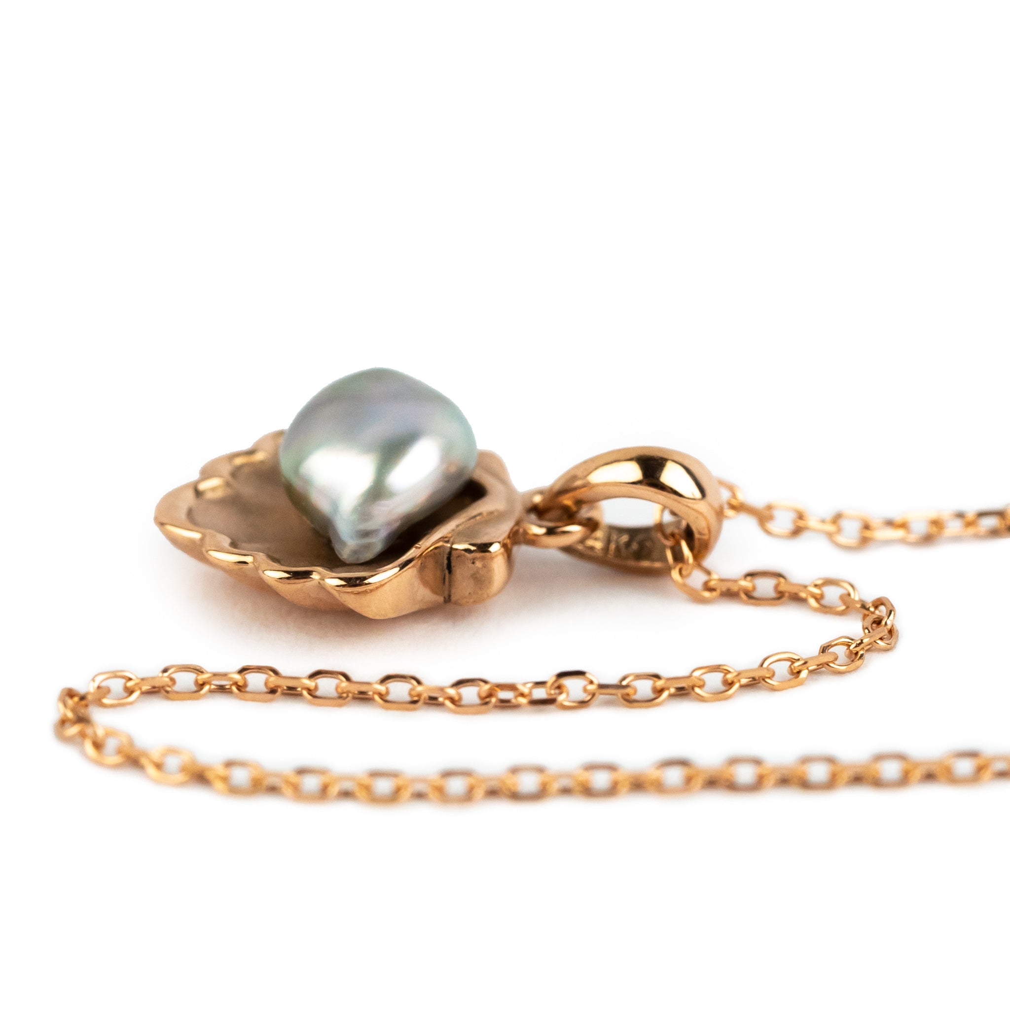 Tahitian Keshi Pearl 14K Rose Gold Seashell Necklace