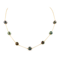 Dark Flash Tin-Cup Tahitian Pearl Necklace on 14/20 Gold Filled