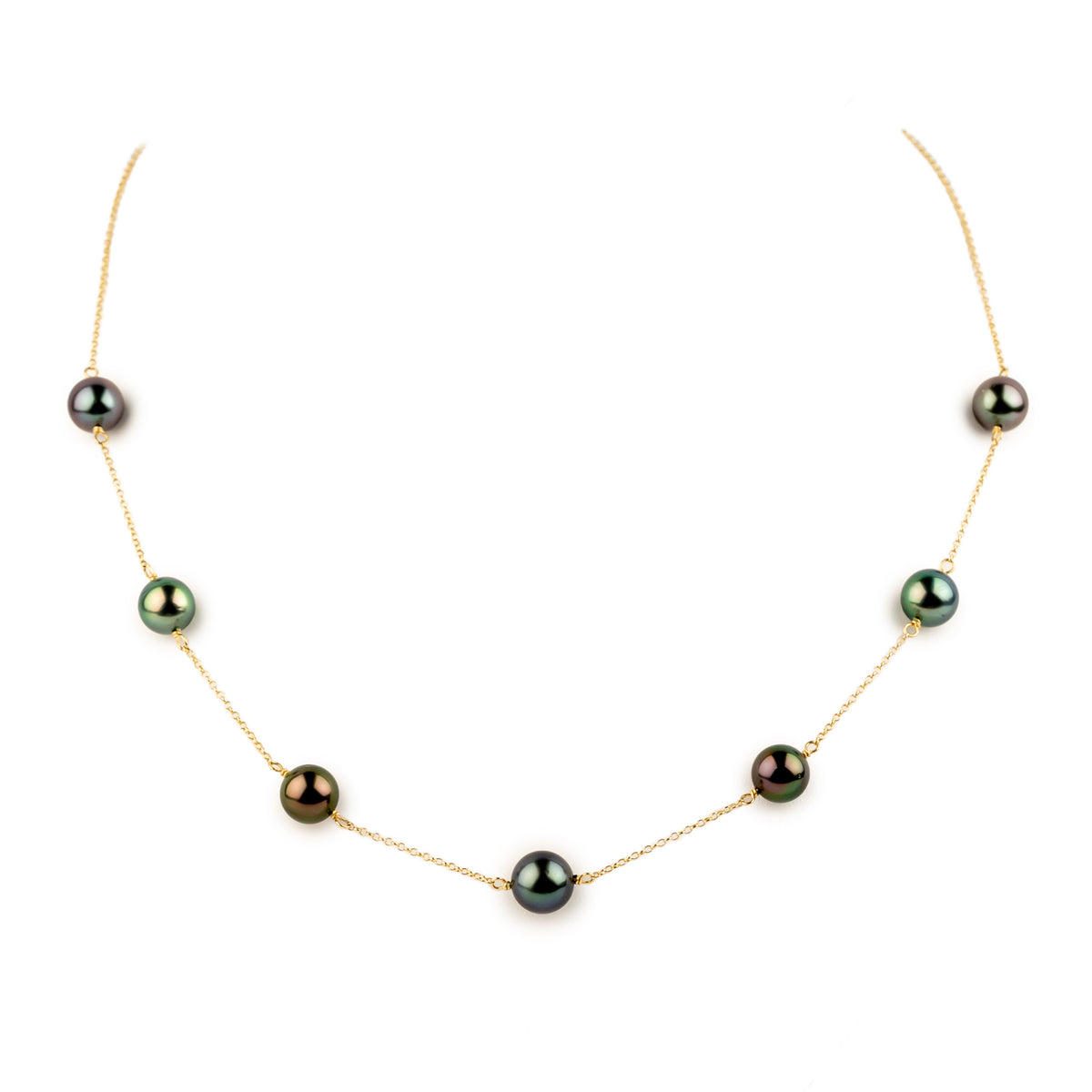 Dark Flash Tin-Cup Tahitian Pearl Necklace on 14/20 Gold Filled