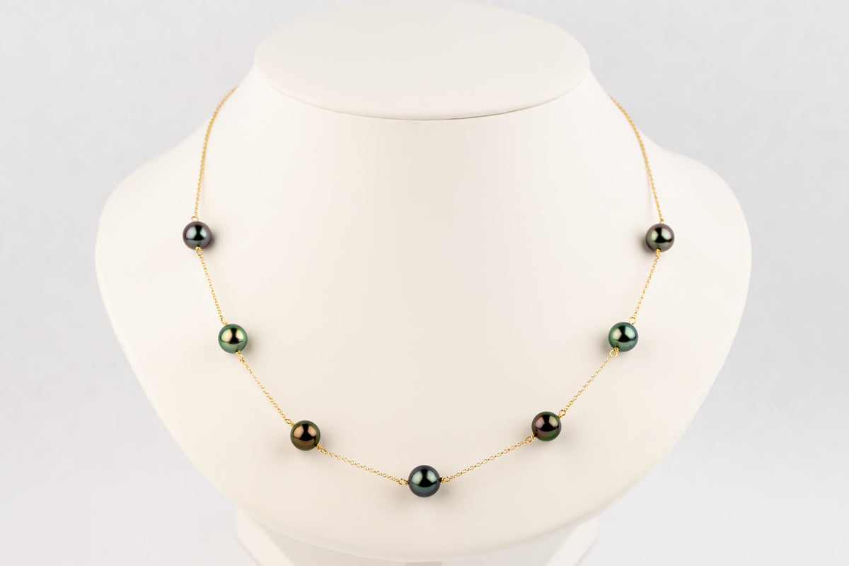 Dark Flash Tin-Cup Tahitian Pearl Necklace on 14/20 Gold Filled