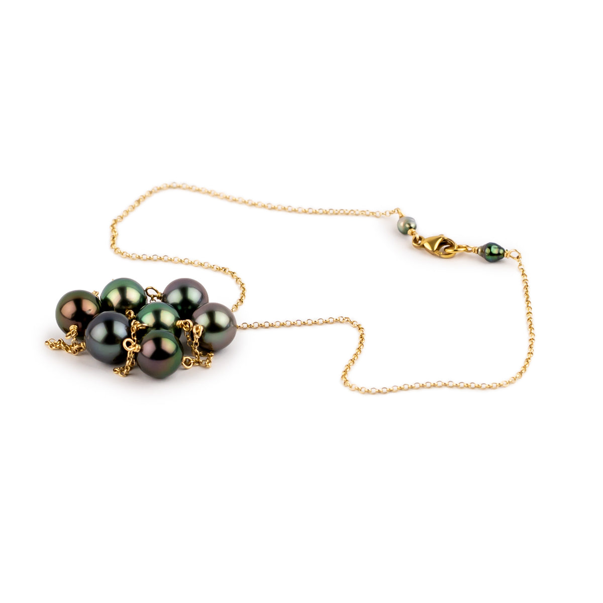 Dark Flash Tin-Cup Tahitian Pearl Necklace on 14/20 Gold Filled