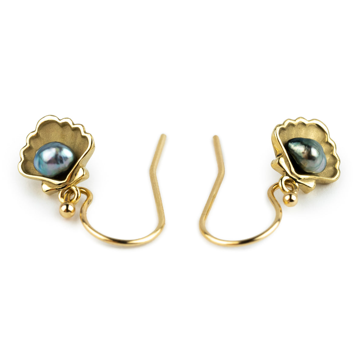 Tahitian Keshi Pearl 14K Yellow Gold Seashell Dangle Earrings