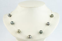 Silvery Lavender Green Tin-Cup Tahitian Pearl Necklace on Sterling Silver