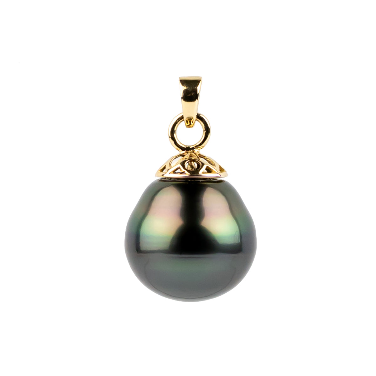 Dark Rainbow 12.2mm Tahitian Pearl Filigree Pendant