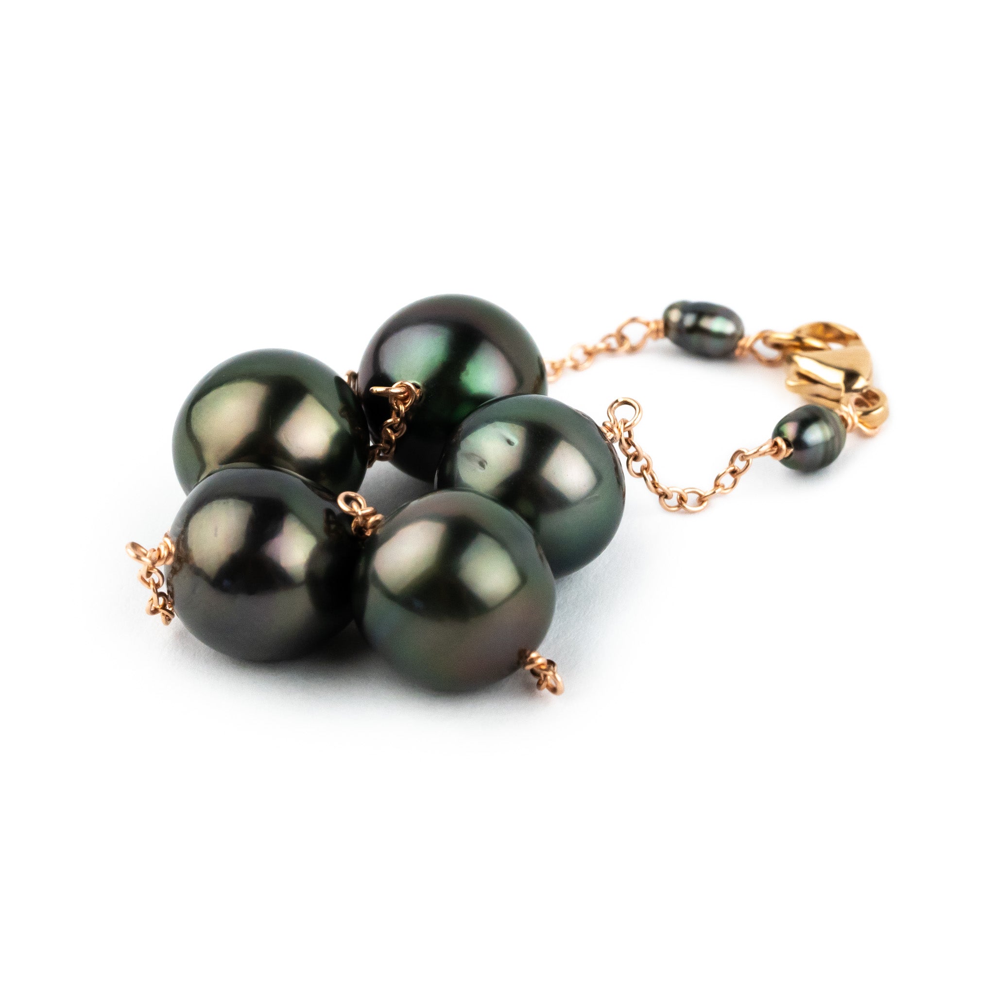 Deep Jungle Green Tahitian Pearl Tin Cup Bracelet on 14K Rose Gold