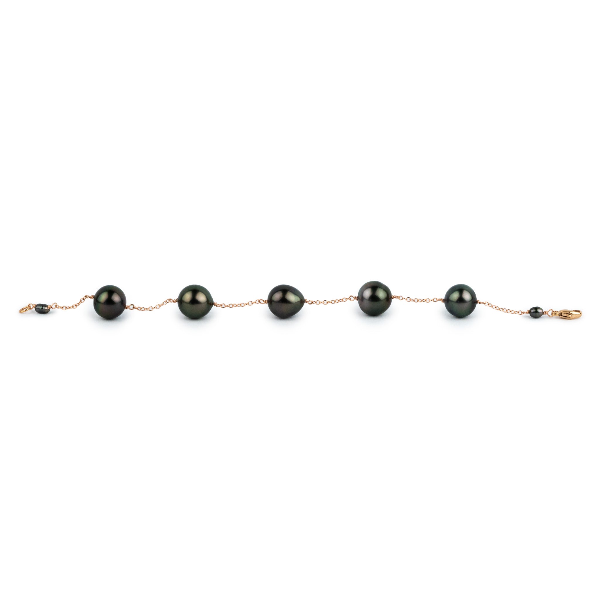 Deep Jungle Green Tahitian Pearl Tin Cup Bracelet on 14K Rose Gold