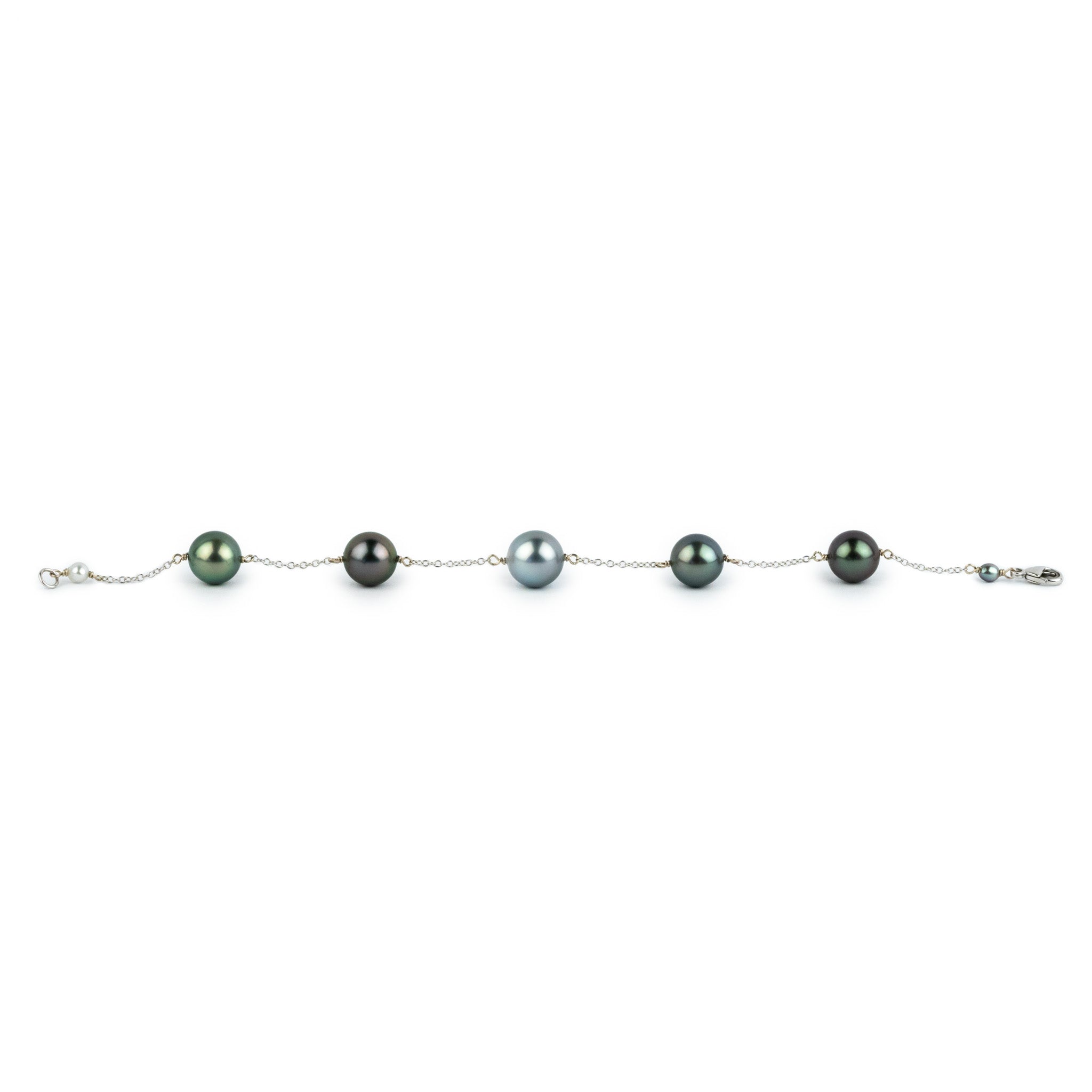 Silky Blue Green Tahitian Pearl Tin Cup Bracelet on 14k White Gold