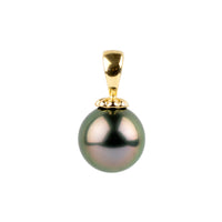 Plum Peacock 10.5mm Tahitian Pearl Pendant on 14K Yellow Gold