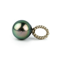 Pink Green 10mm Beaded Tahitian Pearl Pendant on 14K White Gold