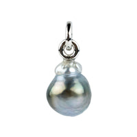 Silvery Blue Baroque 11.9mm Tahitian Pearl Rava Pendant on 14K White Gold