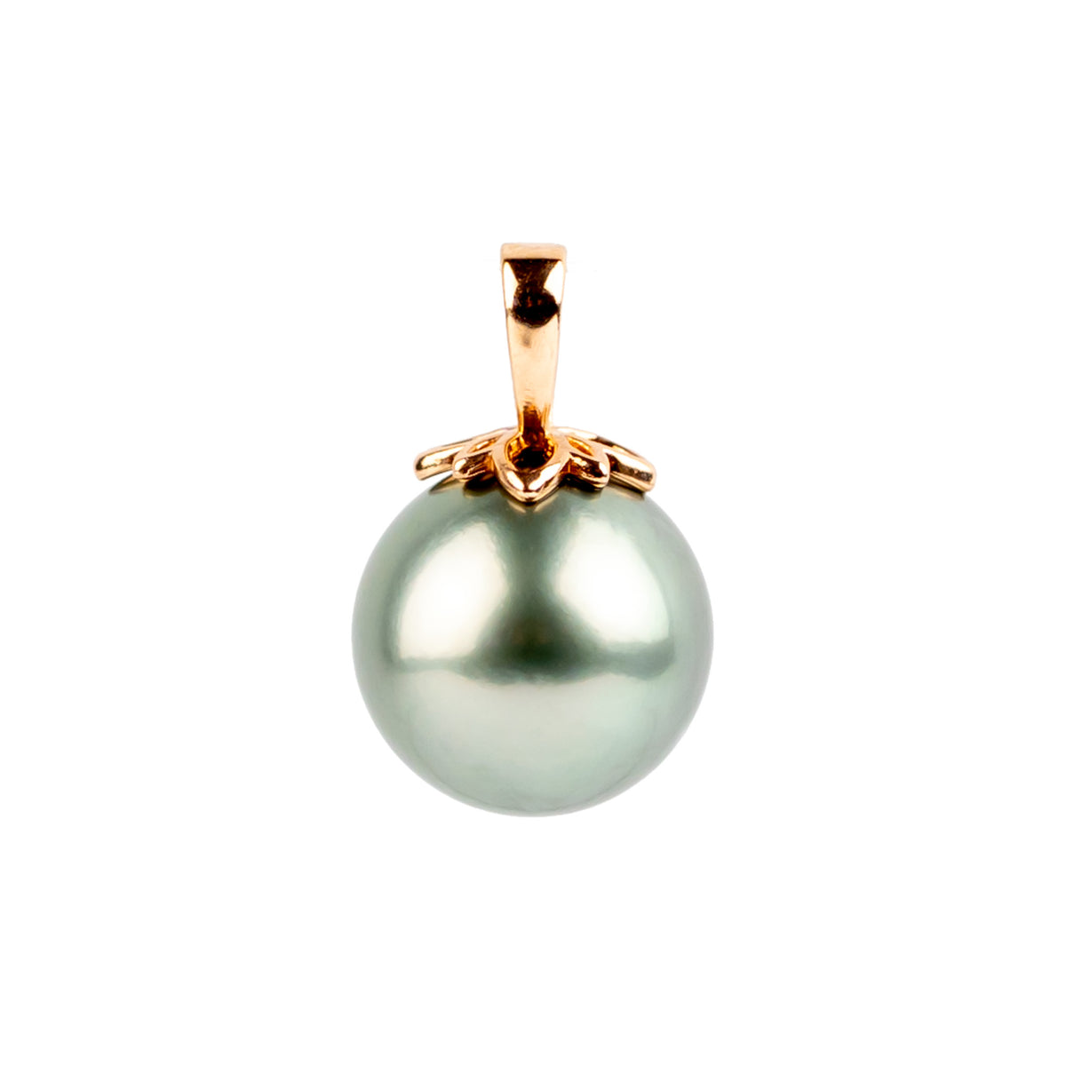 Mint Green 10mm Tahitian Pearl Marguerite Pendant on 14K Rose Gold