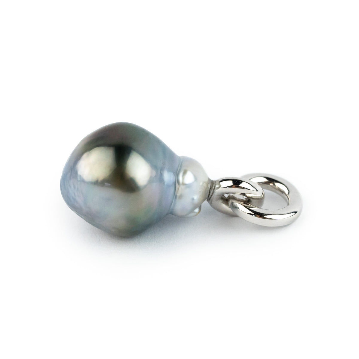 Silvery Blue Baroque 11.9mm Tahitian Pearl Rava Pendant on 14K White Gold