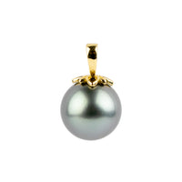 Stormy Lavender Blue 10mm Tahitian Pearl Marguerite Pendant on 14K Yellow Gold
