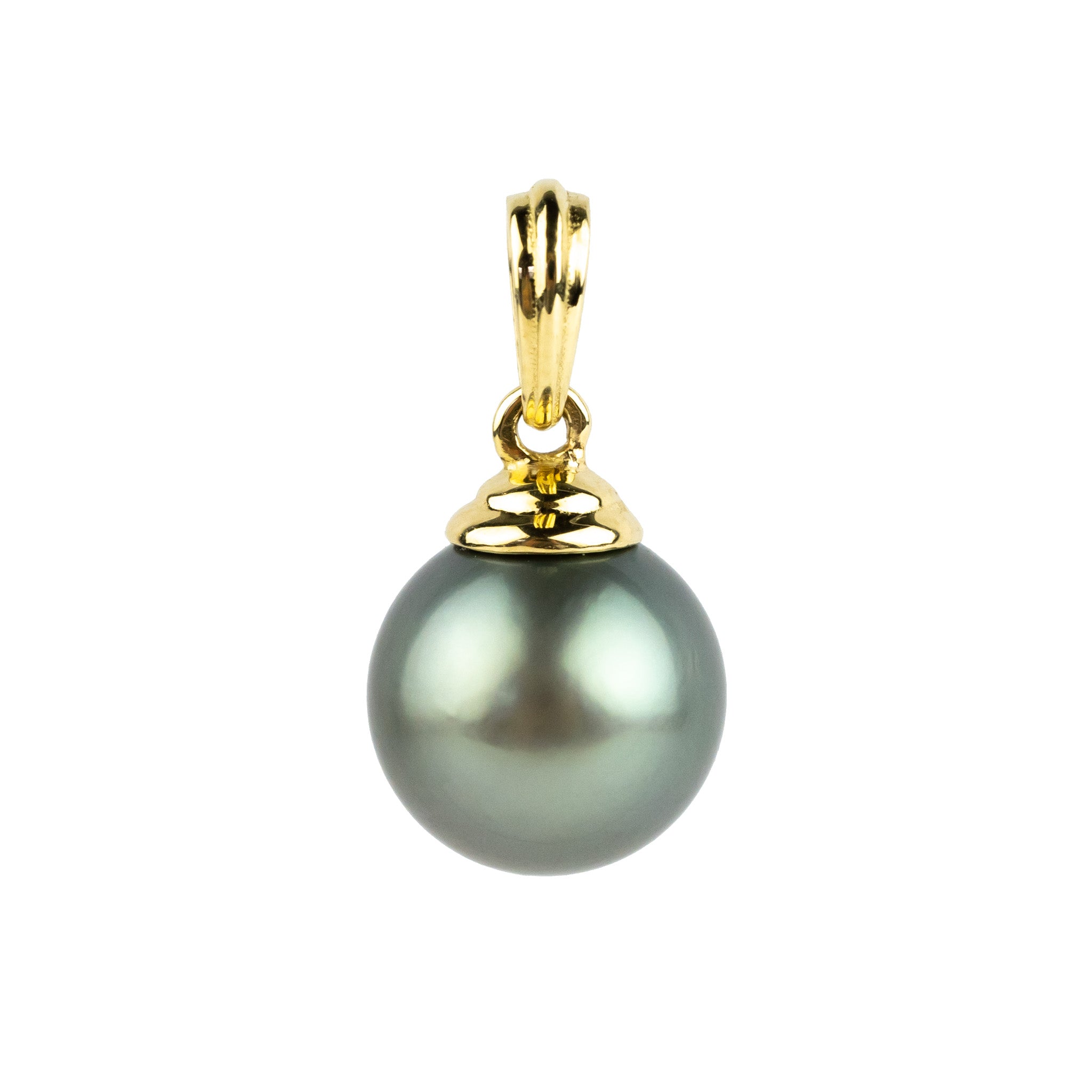 Dusky Seafoam Green 10mm Tahitian Pearl Beehive Pendant on 14k Yellow Gold