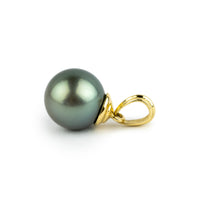 Dusky Seafoam Green 10mm Tahitian Pearl Beehive Pendant on 14k Yellow Gold