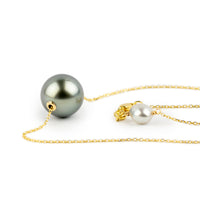 Icy Lavender Blue 11.8mm Pearl Solitaire Necklace on 14K Yellow Gold