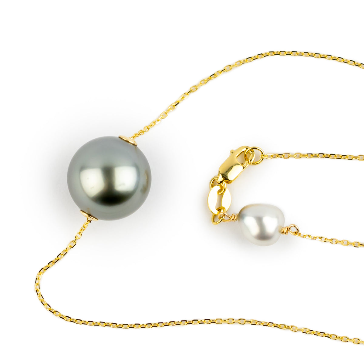Icy Lavender Blue 11.8mm Pearl Solitaire Necklace on 14K Yellow Gold