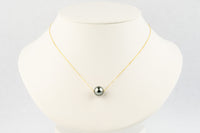 Icy Lavender Blue 11.8mm Pearl Solitaire Necklace on 14K Yellow Gold
