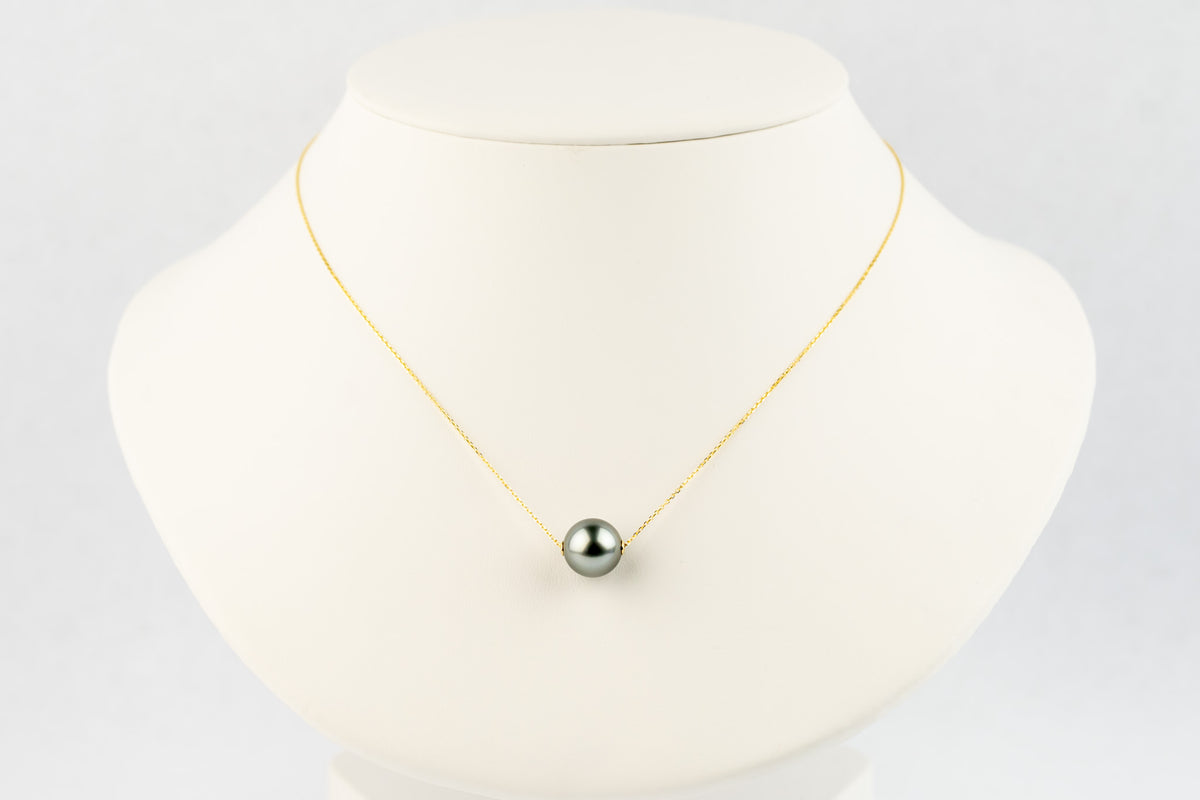 Icy Lavender Blue 11.8mm Pearl Solitaire Necklace on 14K Yellow Gold