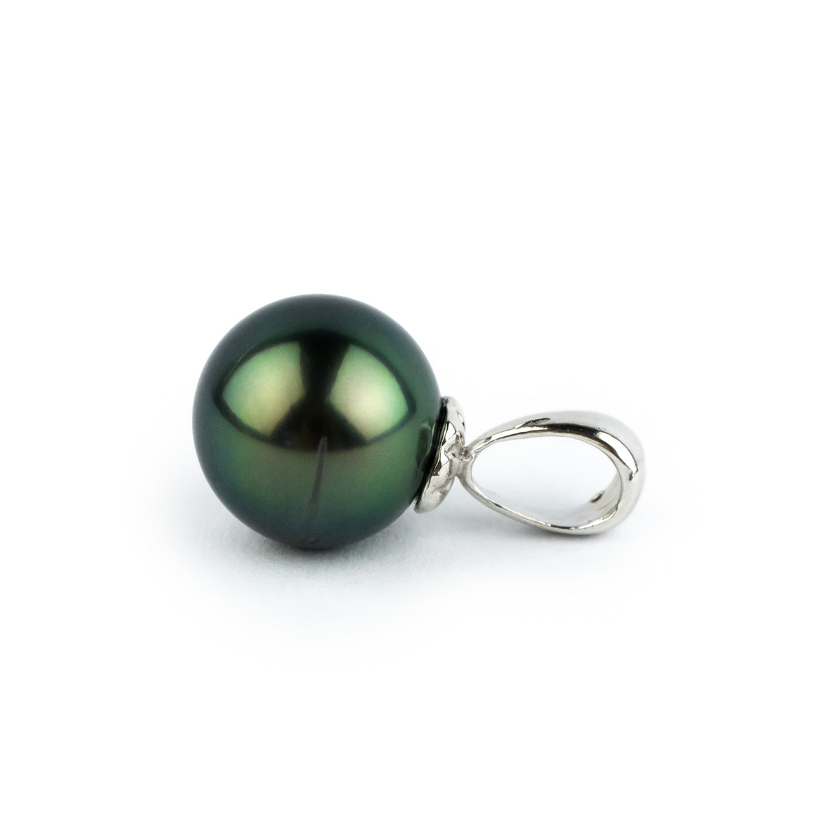 Deep Peacock Green 10.4mm Tahitian Pearl Pendant on 14K White Gold