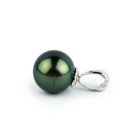 Deep Peacock Green 10.4mm Tahitian Pearl Pendant on 14K White Gold