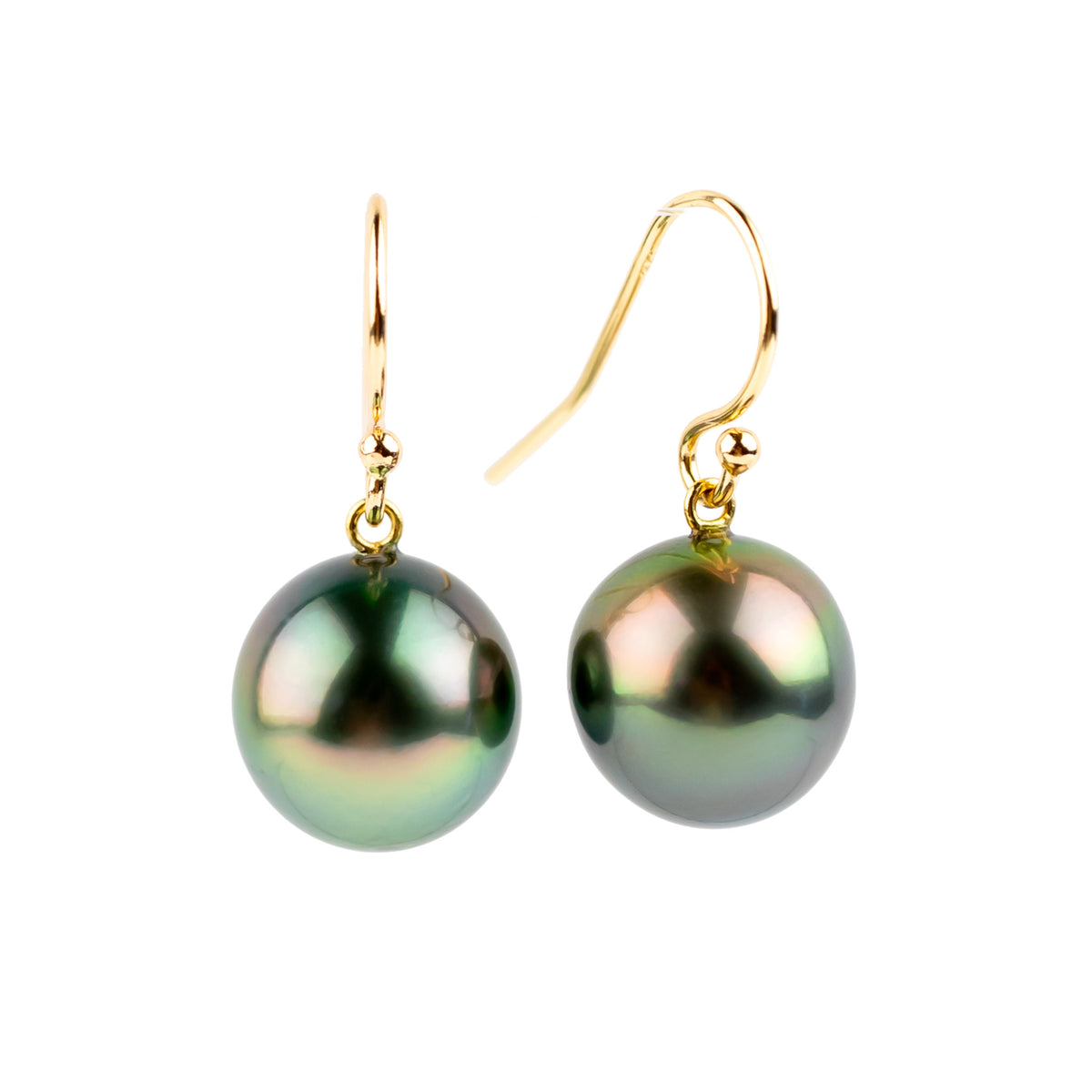 Flashy Rainbow Tahitian Pearl Dangle Earrings on 14K Yellow Gold