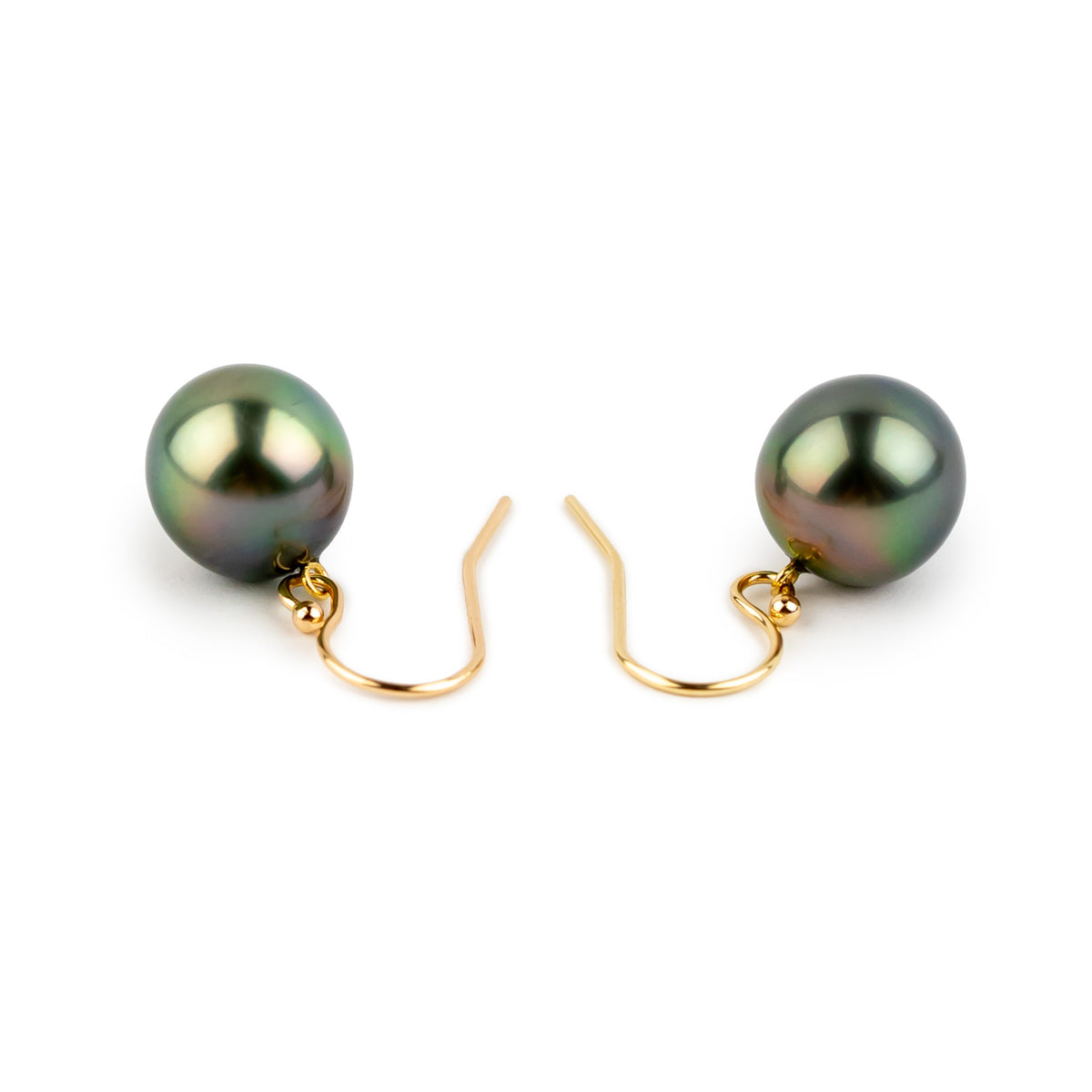 Flashy Rainbow Tahitian Pearl Dangle Earrings on 14K Yellow Gold
