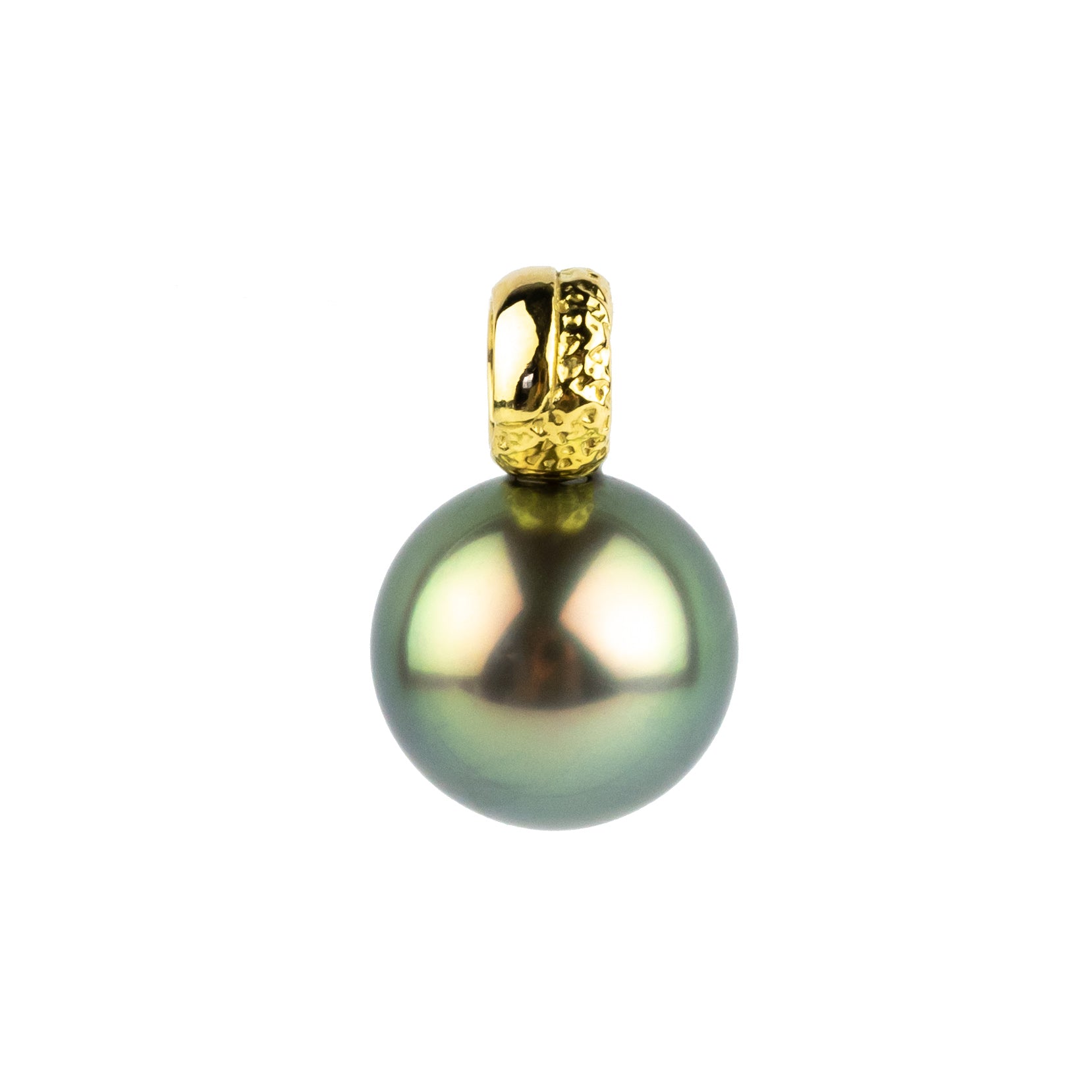 Light Peacock Green 10.4mm Tahitian Pearl Pendant on 18K Yellow Gold