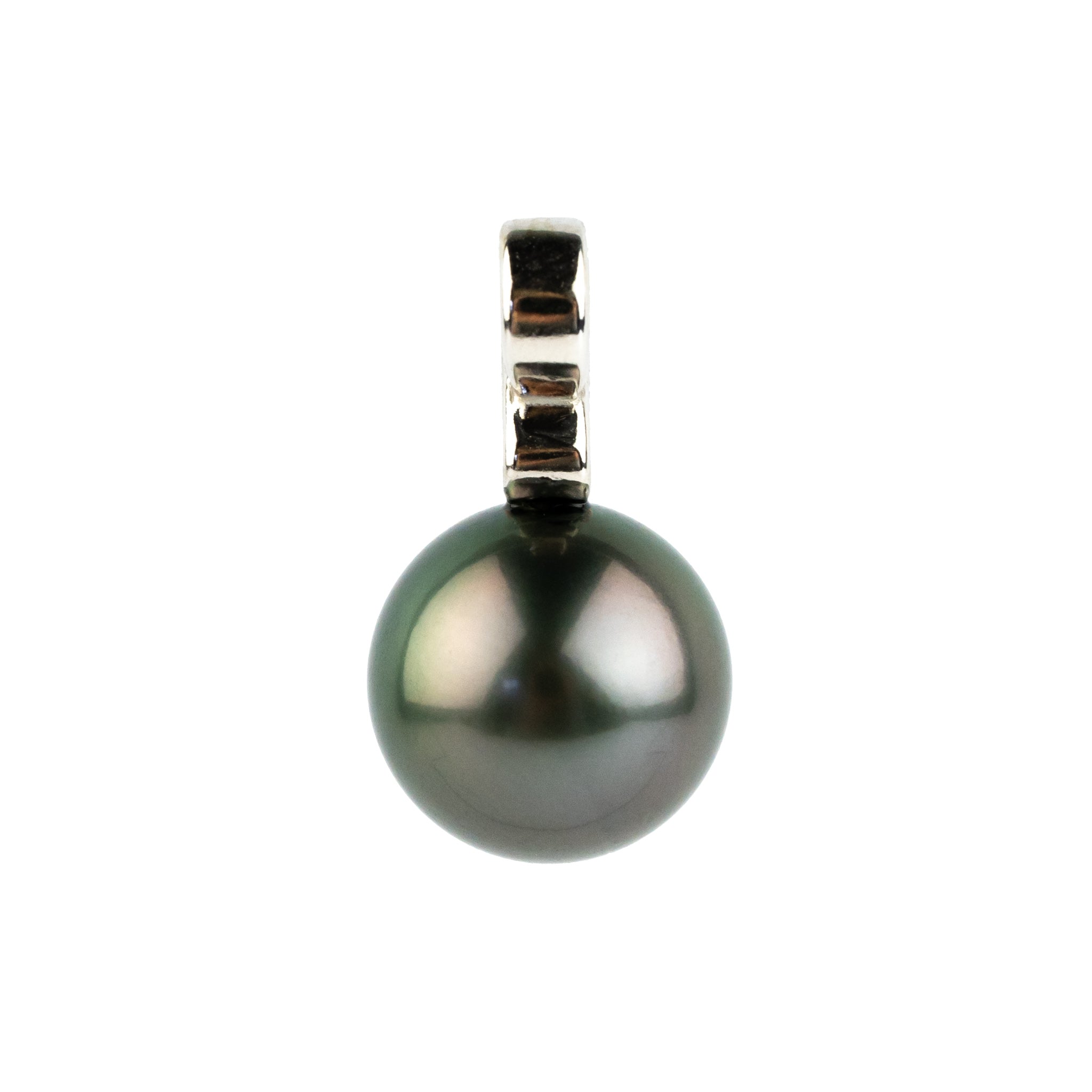 Dark Pink Green 10.3mm Tahitian Pearl Infinity Pendant on 14K White Gold
